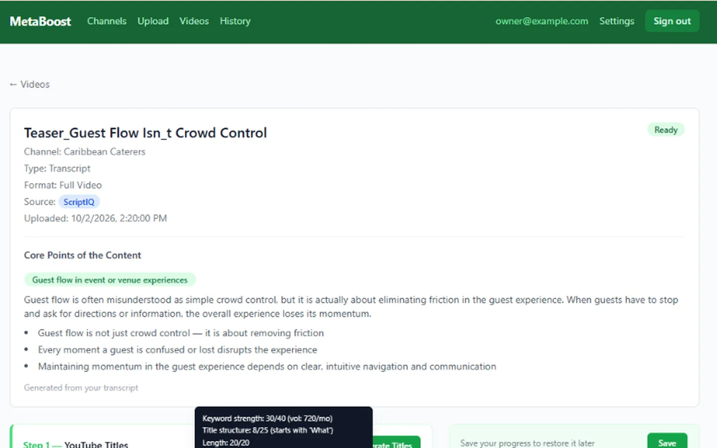 MetaBoost: A video transcript turned into titles and thumbnails