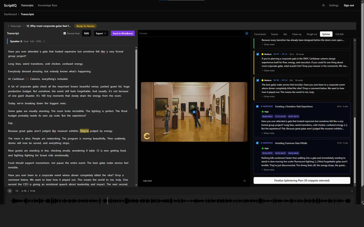 ScriptIQ: One long video split into short clips
